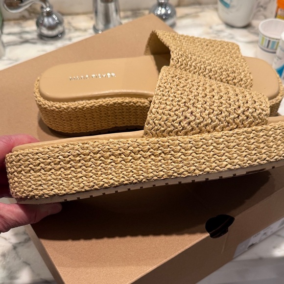 Marc Fisher Tan Woven Platform Slides - Picture 3 of 4